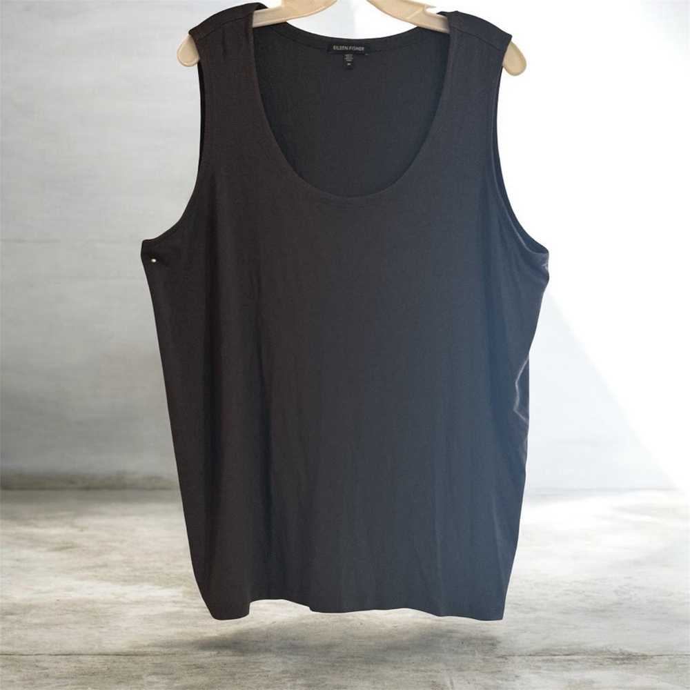 Eileen Fisher Sleeveless black top Sz X Large Rayon Lycra - Picture 4 of 11